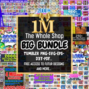 1 MILLION+ PNG SVG Mega Bundle| Druckerei-Starterpaket, Charaktere, Filme, Superhelden, Cartoons, Popkultur, Skinny Tumbler Wrap Design.