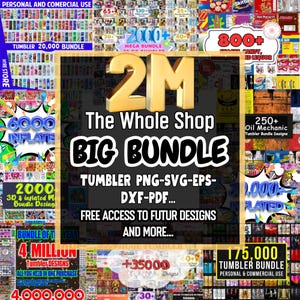 2 MILLION+ PNG SVG Mega Bundle| Print Shop Starter Pack, Characters, Movies, Superheroes, Cartoons, Pop Culture, Skinny Tumbler Wrap Design.
