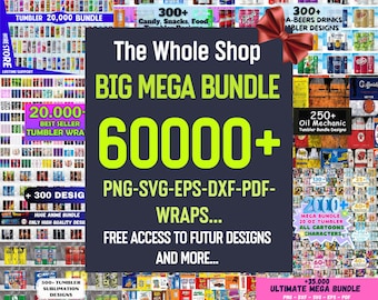 Mega Bundle Tumbler Wrap Sublimation, All Current & Future Designs, Google Drive Access, 20oz Tumbler, Can Glass PNG Design Digital Download