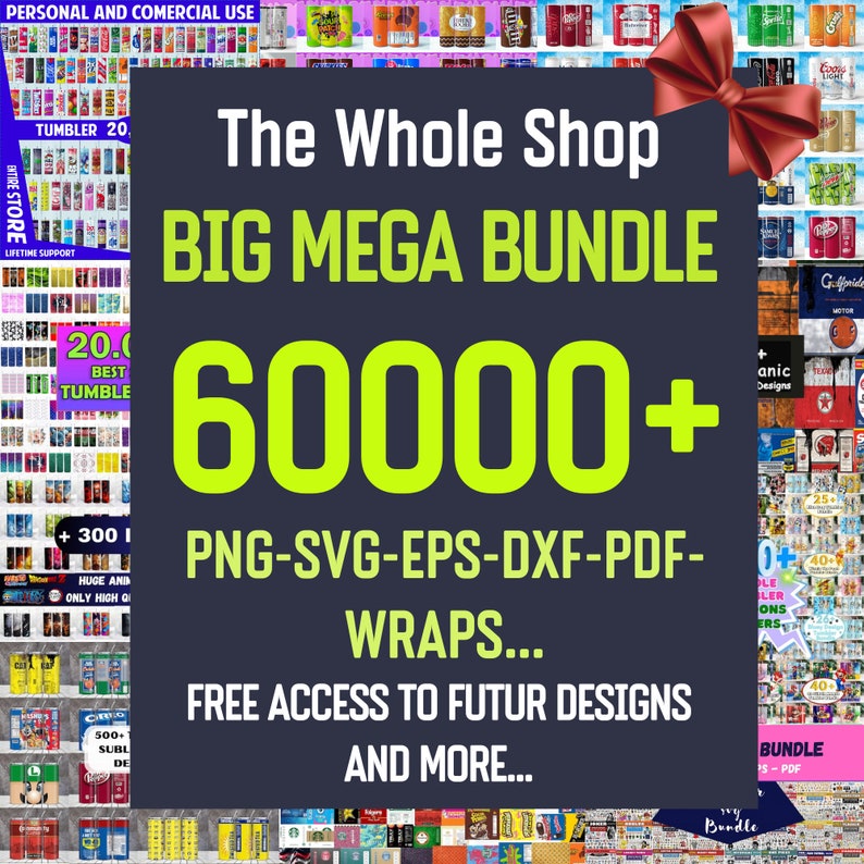 Mega Bundle Tumbler Wrap Sublimation, All Current & Future Designs, Google Drive Access, 20oz Tumbler, Can Glass PNG Design Digital Download image 1