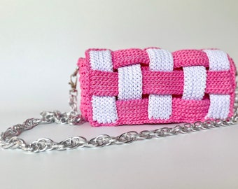 Pink and white  handmade shoulder bag