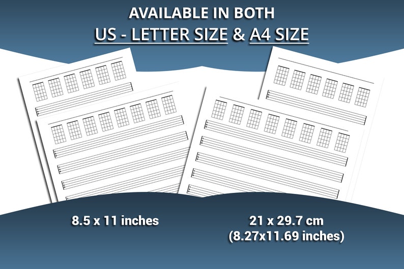 Printable Blank Tabs and Chords for 5 String Bass Guitar, Banjo, Ukulele Tablature & Chord diagrams, Letter/A4 size, Instant PDF Download image 3