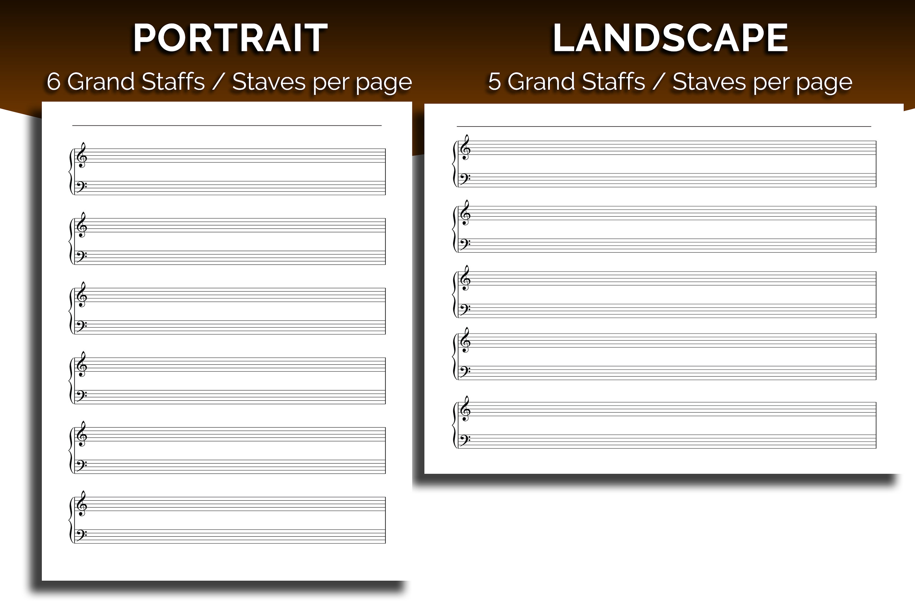 Pags's Staffs Printable Piano Blank Sheet Music, Small Size 6 Grand Staffs per Page ...