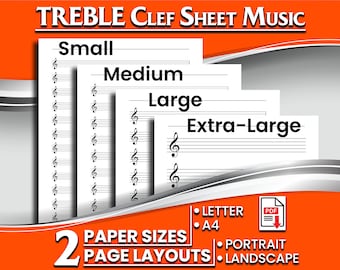 Printable Blank Treble Clef Sheet Music, Portrait & Landscape Layouts, Letter/A4 Paper Sizes, Instant PDF Download
