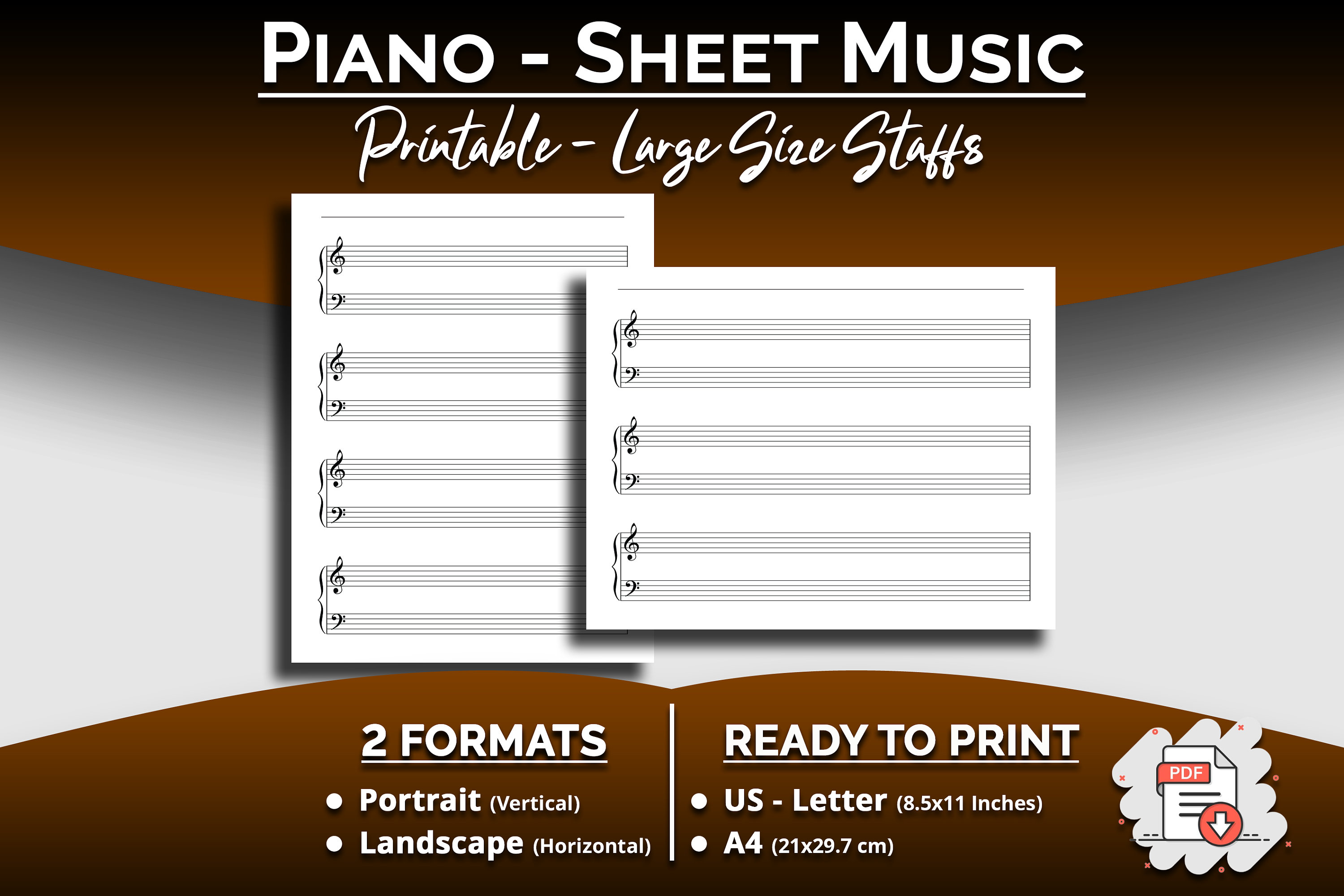 Pags's Staffs Printable Piano Blank Sheet Music, Large Size 4 Grand Staffs per Page ...