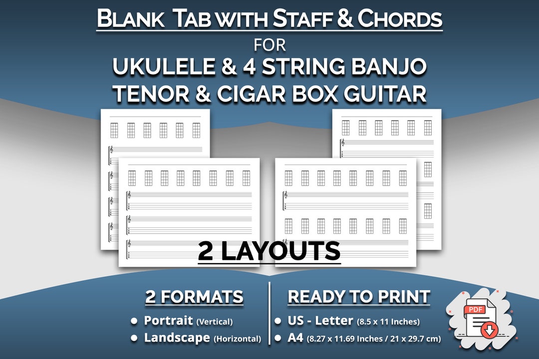 Printable 4 String Blank Tablature With Music Staff and Chords Etsy