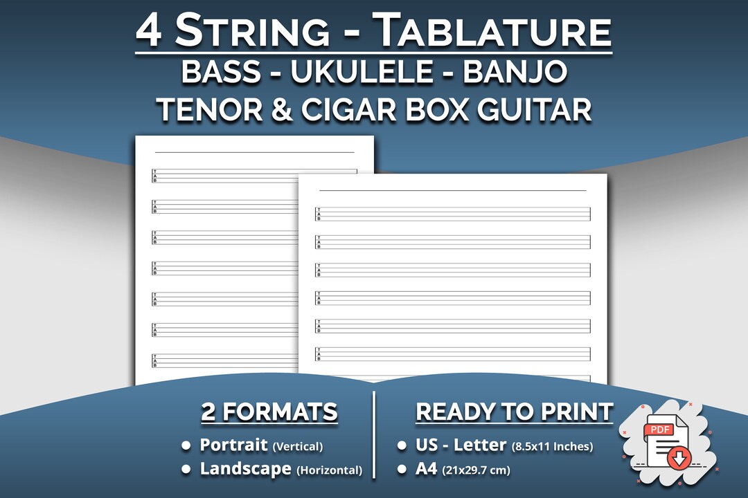Printable 4 String Blank Tablature Sheet Tab for Bass Etsy