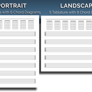 Printable Blank Tabs and Chords for 5 String Bass Guitar, Banjo, Ukulele Tablature & Chord diagrams, Letter/A4 size, Instant PDF Download image 2