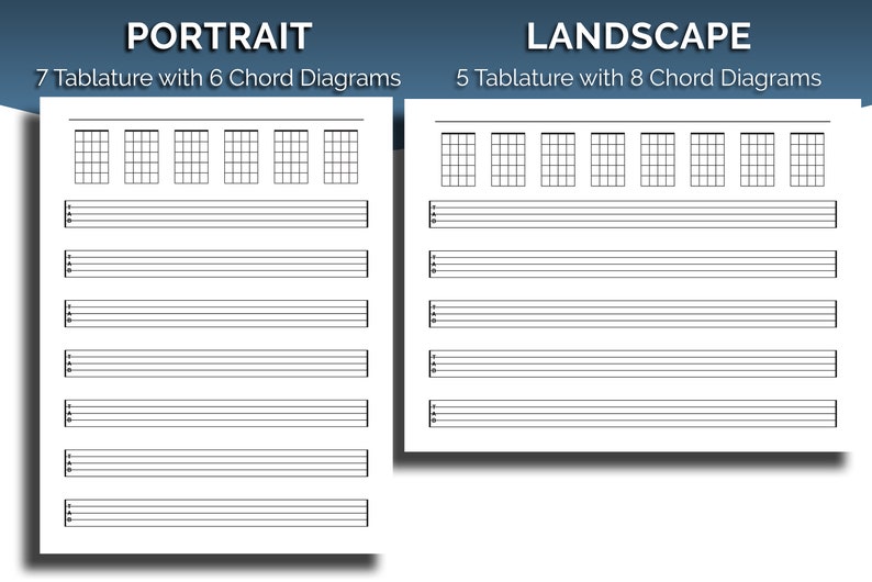 Printable Blank Tabs and Chords for 5 String Bass Guitar, Banjo, Ukulele Tablature & Chord diagrams, Letter/A4 size, Instant PDF Download image 2