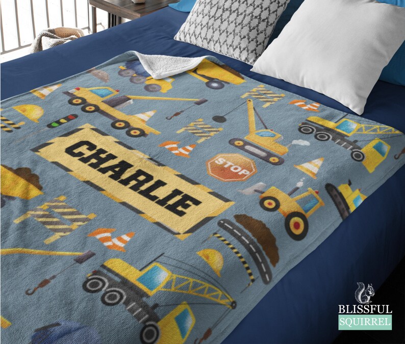 Personalized Toddler Baby Blanket, Custom Truck Name Blanket, Builder