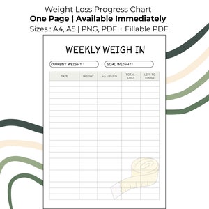 Weight Loss Progress Chart | Printable Weight Loss Tracker| Slimming ...