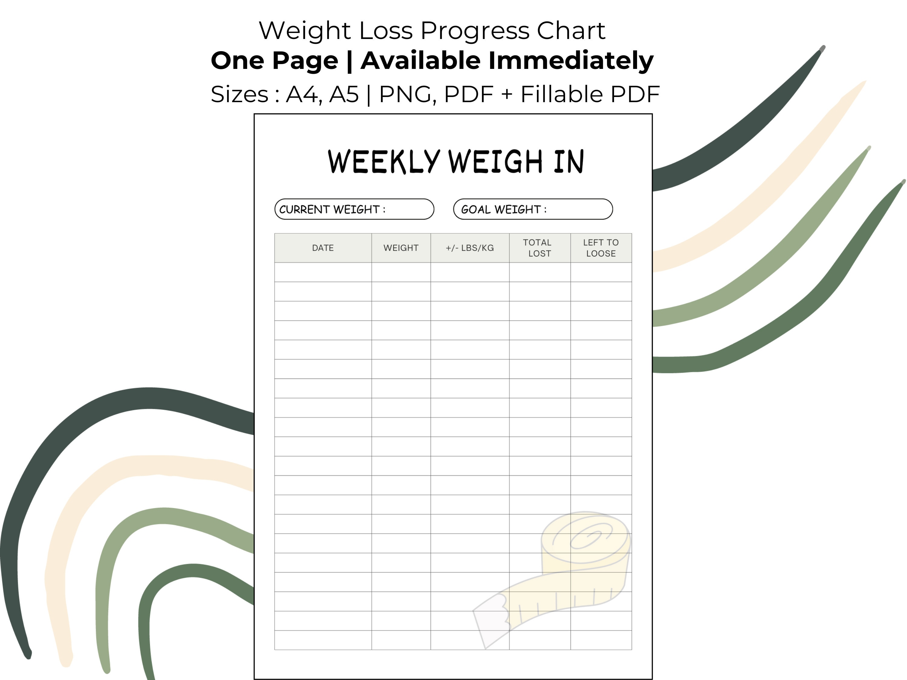 Weight Loss Progress Chart | Printable Weight Loss Tracker| Slimming ...