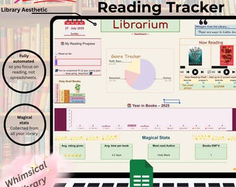 Ultimate Reading Tracker , Personal Library themed, Google sheets Magical reading journal fully automated dashboard reader friendly Booklove