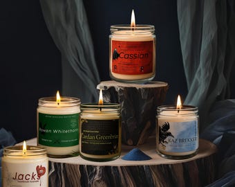 Romantasy boek karakter geurende sojakaars Cardan Greenbriar, Kaz Brekker, Cassian, Jacks, Rowan Whitethorn Candle Cadeau voor fantasylezers