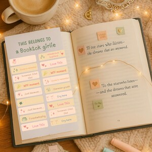 Printable book annotation sticky tabs for reading journal, pastel aesthetic bookish stationery for readers and BookTok fans