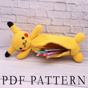 Pencil Pouch PATTERN Pikachu amigurumi for best friend gift birthday pen holder cute pencil case pattern