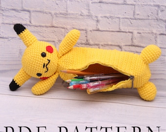 Pencil Pouch PATTERN Pikachu amigurumi for best friend gift birthday pen holder cute pencil case pattern
