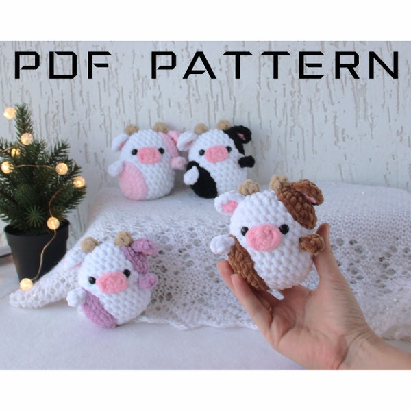 Small Strawberry cow crochet PATTERN amigurumi stuffed animal - Highland cow easy plush pattern pdf