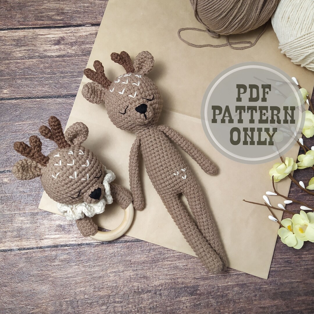 2 in 1 Baby Rattle Crochet Teether & Deer Amigurumi PATTERN Crochet ...