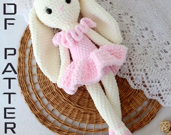Crochet PATTERN stuffed bunny toys for baby girl nursery. Ballerina doll Easter bunny for bunny nursery. Crochet doll stuffed animal easter