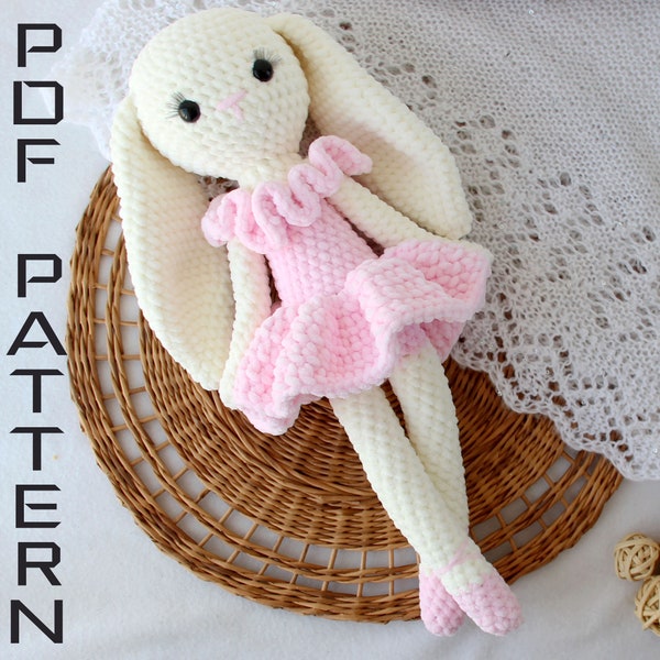 Crochet PATTERN stuffed bunny toys for baby girl nursery. Ballerina doll Easter bunny for bunny nursery. Crochet doll stuffed animal easter