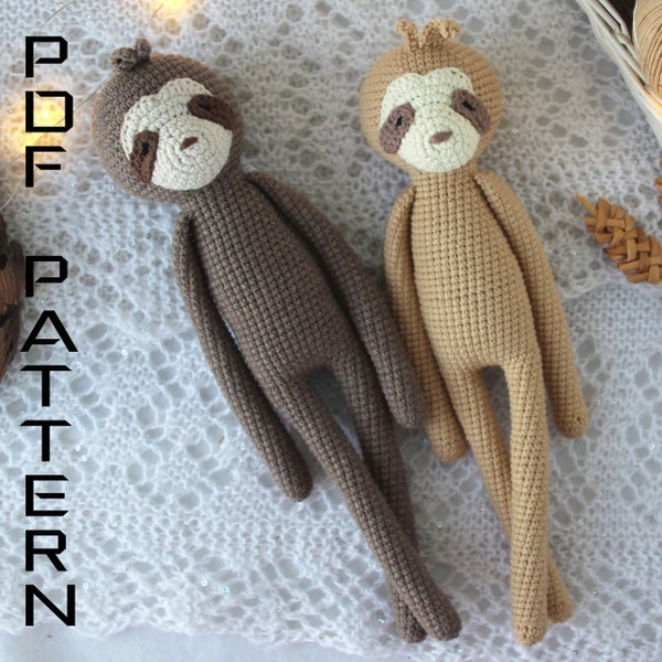 Sloth crochet PATTERN amigurumi tutorial toy - stuffed zoo animals