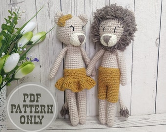 Peluches Rey León amigurumi PATTERN para baby shower del bosque o 1er cumpleaños. Crochet amigurumi bebé león peluche / Jungle baby shower