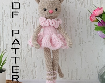 Amigurumi cat crochet PATTERN ballerina doll - Kitten stuffed animal plush - Cat plushie birthday gift