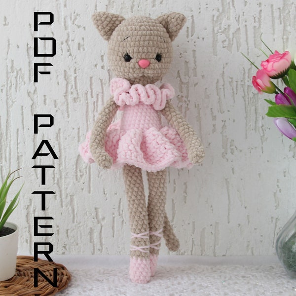 Amigurumi cat crochet PATTERN ballerina doll - Kitten stuffed animal plush - Cat plushie birthday gift