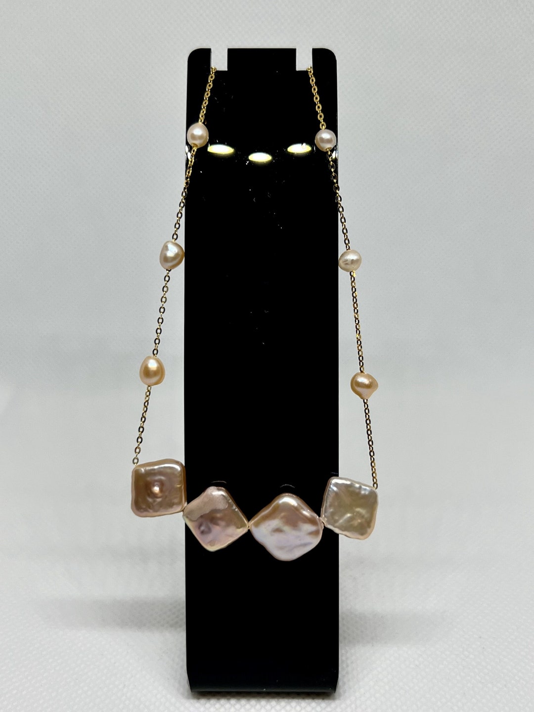 Cube & AK Pearl Necklace on S925 Silver, Gold Plated O Chain Etsy
