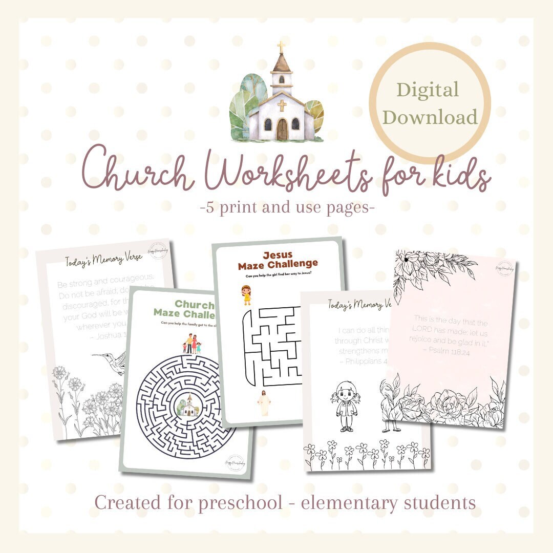 Church Worksheets for Kids - Etsy