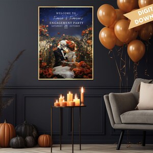 Customizable Engagement Party Welcome Sign, Customizable Welcome Sign, Halloween Party Engagement Sign, Editable Design, Digital Download