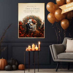 Customizable Engagement Party Welcome Sign, Customizable Welcome Sign, Halloween Party Engagement Sign, Editable Design, Digital Download