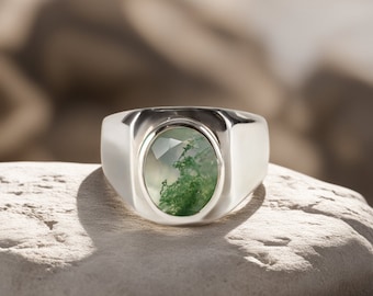 Natural Moss Agate Ring, 925 Sterling Silver Ring, Moss Agate Men's Ring, Promise Ring, Gift For Him