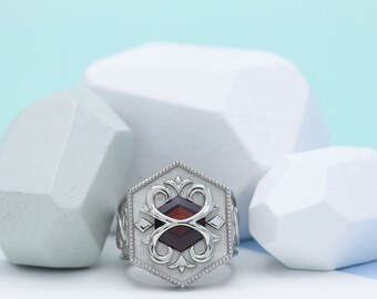 Red Garnet Men' Ring, Men Warriors Ring, 925 Sterling Silver Ring, Statement Ring, Gift For Her