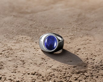 Natural Lapis Lazuli Ring, 925 Sterling Silver Ring, Promise Ring, Birthday Gift For Him, Mens Lapis Ring