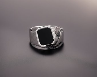 Black Onyx Ring, 925 Sterling Silver Ring, Black Onyx Men Ring, Promise Ring, Men Hammered Ring, Twisted Ring