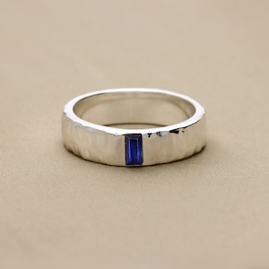 Blue Sapphire Ring, 925 Sterling Silver Ring, Men Wedding Band Ring, Promise Ring, Men Sapphire Ring