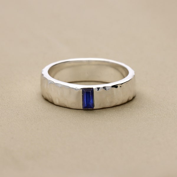 Blue Sapphire Ring, 925 Sterling Silver Ring, Men Wedding Band Ring, Promise Ring, Men Sapphire Ring