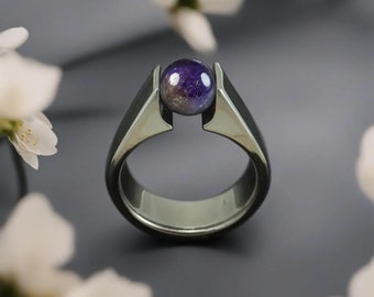 Natural Amethyst Ring, 925 Sterling Silver Ring, Men's Ring, Amethyst Beads Gemstone, Gift For Her