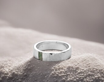 Natürlicher Moosachat Ring, 925 Sterling Silber Ring, gehämmerter Ring, Moosachat Herrenring