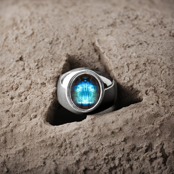 Natural Labradorite Ring, 925 Sterling Silver Ring, Promise Ring, Gift For Him, Mens Labradorite Ring