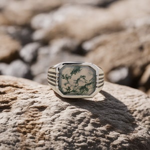 Natural Moss Agate Ring,  925 Sterling Silver Ring, Moss Agate Men's Ring, Promise Ring, Gift For Him