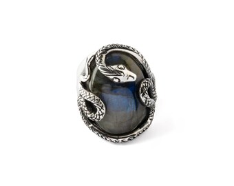 Natural Labradorite Ring, 925 Sterling Silver Ring, Snake Ring, Birthday Gift For Him