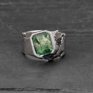 Moss Agate Men's Ring, 925 Sterling Silver Ring, Moss Agate Ring, Promise Ring, Men Hammered Ring, Twisted Ring