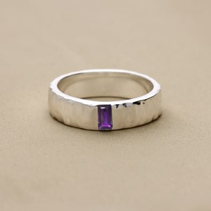 Natural Amethyst Ring, 925 Sterling Silver Ring, Men Wedding Band Ring, Hammered Ring, Gift For Him, Men Amethyst ring