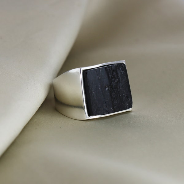 Natural Black Tourmaline Ring, 925 Sterling Silver Ring, Protection Ring, Black Tourmaline Men Ring, Promise Ring