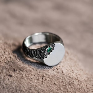 Emerald Gemstone Ring, 925 Sterling Silver Ring, Hammered Band Ring, Men's Emerald Ring, Statement Ring