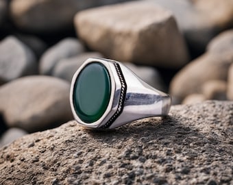 Natural Green Onyx Ring, 925 Sterling Silver Ring, Green Onyx Mens Ring, Promise Ring, Birthday Gift For Him