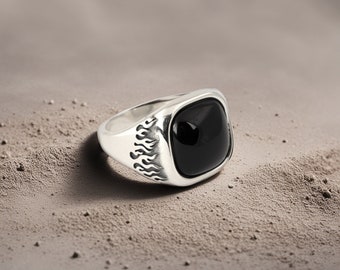 Black Onyx Men's Ring, 925 Sterling Silver Ring, Black Onyx Ring, Birthday Gift For Him, Biker Ring, Statement Ring